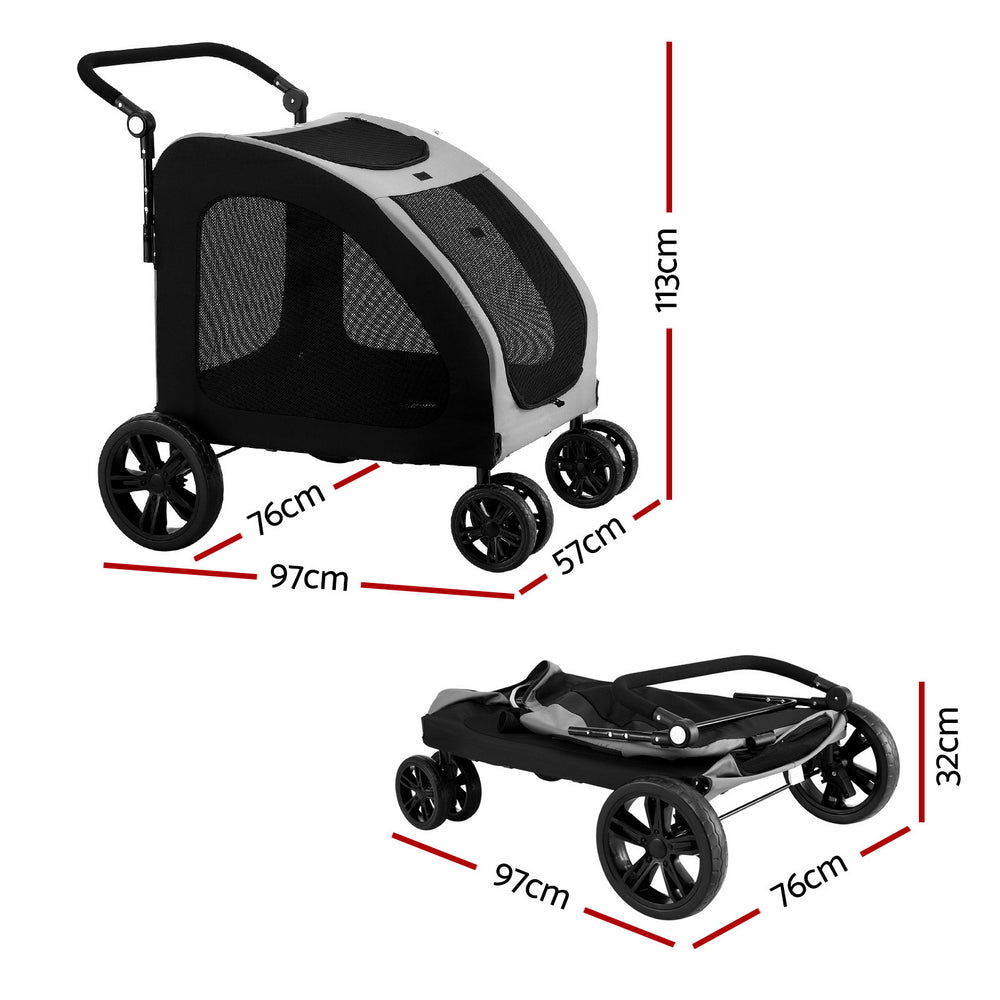 i.Pet Pet Stroller Dog Pram Large Carrier Cat Travel Foldable Strollers 4 Wheels Trolley-2