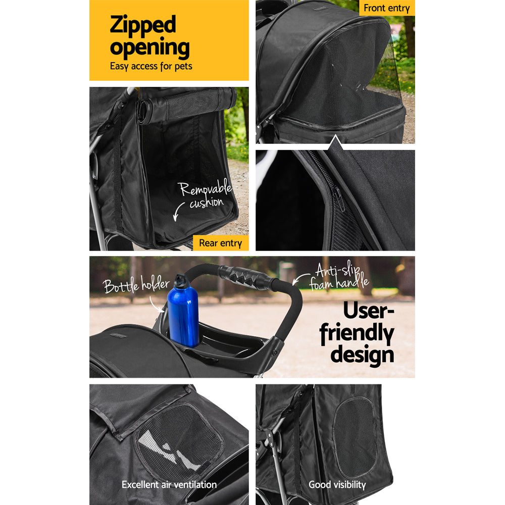 NNEDSZ 4 Wheel Pet Stroller - Black-4